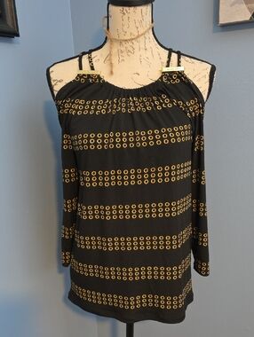 Michael Kors Black Cold-Shoulder Tunic with Gold Ring Print